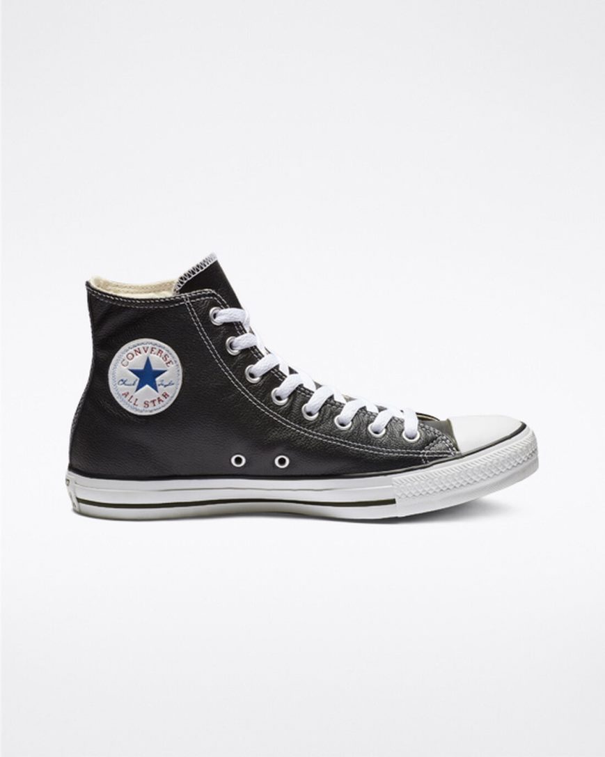 Women\'s Converse Chuck Taylor All Star Leather High Top Shoes Black | AU 18E53X